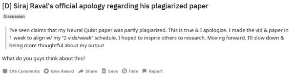 油管AI网红Siraj承认抄袭再上热搜:网课骗钱,人设崩塌,被网友讽刺“搜索机器人”