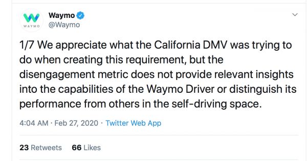 加州DMV发布2019年自动驾驶路测报告，用“人工接管次数”衡量技术水平遭质疑