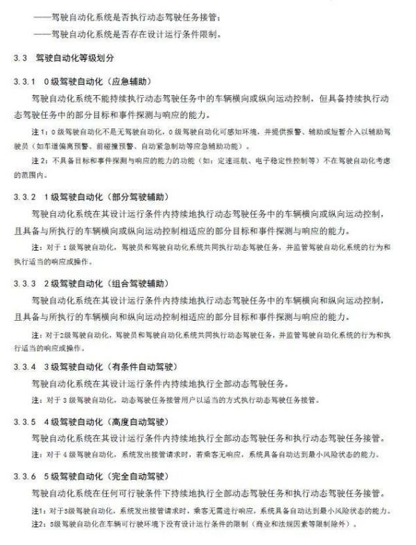 自动驾驶分级中国标准明年1月1日实施,与美国基本一致