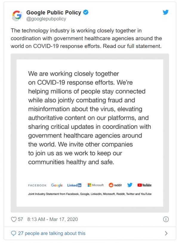 最前线 | 虚假疫情信息肆虐美国,谷歌、脸书等七家科技巨头联手反击