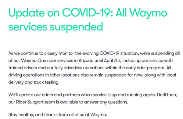 美国疫情升级,Waymo 暂停旗下所有服务