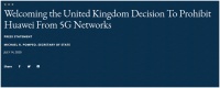 英国刚宣布禁用华为，蓬佩奥就急着“欢迎”遭网友“回怼”