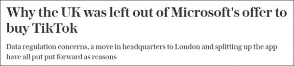 为什么微软在收购TikTok的谈判中被遗漏 截图：《每日电讯报》