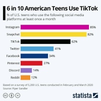 美国青少年中 每10个人中就有6个人使用TikTok