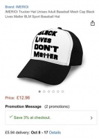 “黑人命不重要”？亚马逊销售印有种族主义字样棒球帽引批评