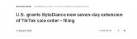 美国将字节跳动的TikTok出售令期限再延7天