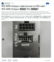 网友反馈 12VHPWR 接口导致电源侧出现熔化情况