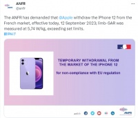 被控辐射超标，法国下令苹果停止销售iPhone 12