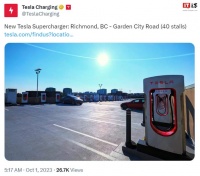 特斯拉在不列颠哥伦比亚开设加拿大最大的超级充电站，40 个桩位