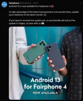 官方为 Fairphone 4 系列手机推送 Android 13 系统