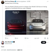 特斯拉发布新款Model 3高性能版，比长续航版便宜