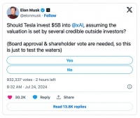 马斯克询问网友：特斯拉向xAI投50亿美元行不行