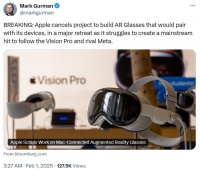 苹果取消与Meta竞争的AR眼镜项目