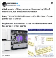 EUV光刻机代码惊人：4500 万行，与 Win10相仿