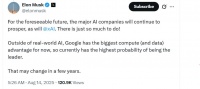 马斯克：谷歌最有可能成为AI行业领先者
