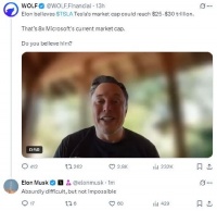 马斯克：特斯拉市值达到30万亿美元“困难至极但并非不可能”