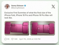 折叠屏 iPhone 和 iPhone 18 Pro 机模同时泄露，外观提前曝光