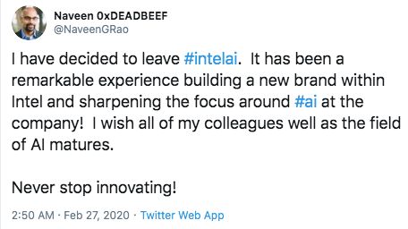 英特尔20亿美金收购Habana,AI副总裁Rao宣布离职,Nervana芯片恐遭淘汰