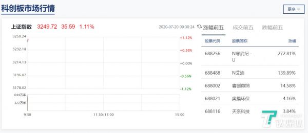 寒武纪股票涨幅跃居第一