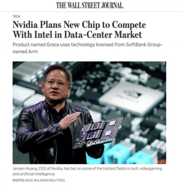 英伟达4月表示将推出 基于ARM架构设计服务数据中心的处理器Grace
